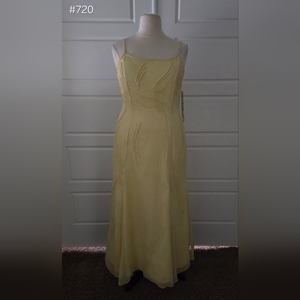 Yellow Silk Flare Beaded Formal Dress